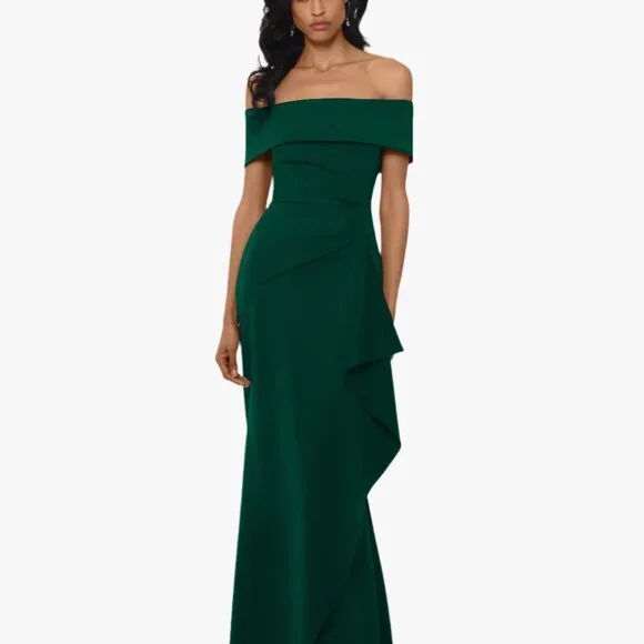 NWT  6 "Adriana" Long Scuba Crepe Off the Shoulder Dress - Picture 3 of 6